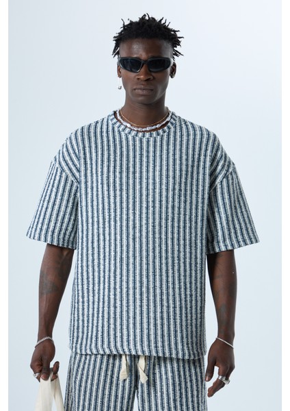 %100 Pamuk Oversıze Şort T-Shirt Takım Indigo
