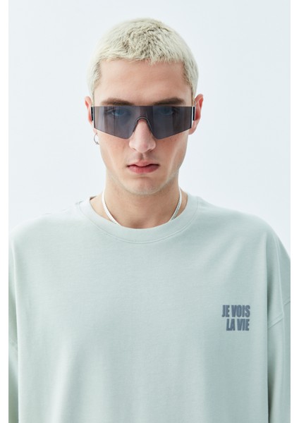 Arka Çiçek Baskılı Oversıze T-Shirt Mint indirimleri