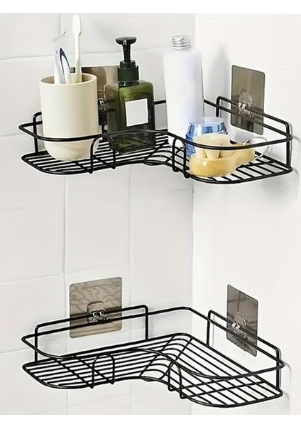 2 Adet Yapışkanlı Paslanmaz Metal Düzenleyici Banyo Köşeliği Banyo Rafı Şampuanlık fiyatları