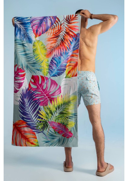 Tropik Yapraklar Dijital Baskılı Plaj Havlusu 75X 150CM