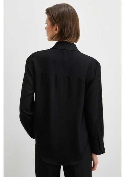 Viskon Saten Gömlek Siyah fırsatları