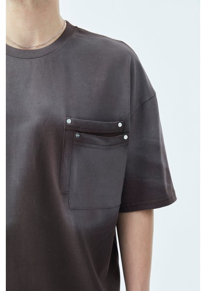 Yıkamalı Cep Detaylı Oversıze T-Shirt Kahve fırsatları