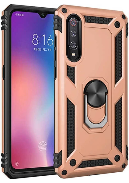 Kilifolsun - Xiaomi Mi 9 Uyumlu Kılıf Yüzüklü Çift Katman Zırh Tank Vega Kapak