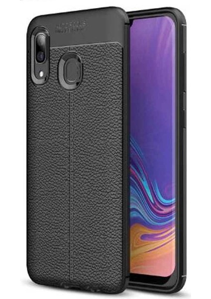 - Galaxy A10S Uyumlu Kılıf Deri Görünümlü Auto Focus Karbon Niss Silikon Kapak