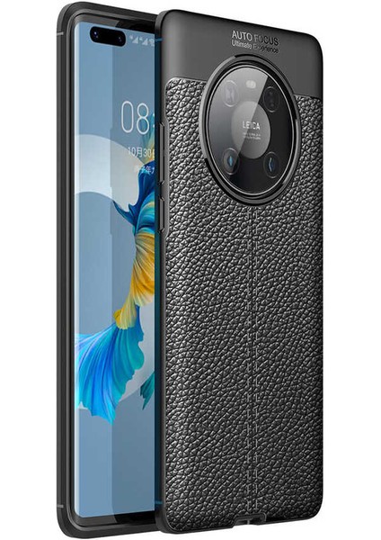 - Huawei Mate 40 Pro Uyumlu Kılıf Deri Görünümlü Auto Focus Karbon Niss Silikon Kapak