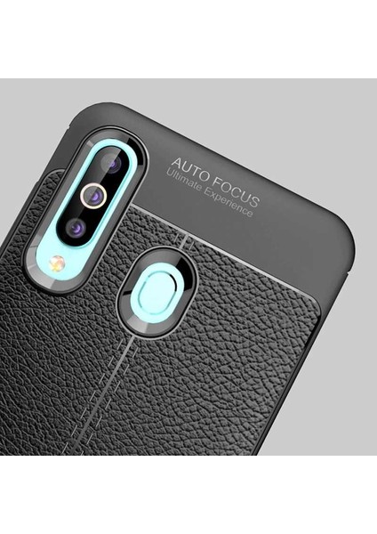 - Galaxy A20S Uyumlu Kılıf Deri Görünümlü Auto Focus Karbon Niss Silikon Kapak