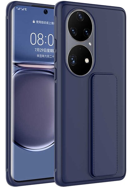 - Huawei P50 Pro Uyumlu Kılıf Mat Koruyucu El Tutacaklı Stand Olabilen Qstand Kapak