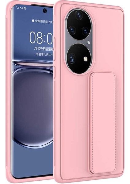 - Huawei P50 Pro Uyumlu Kılıf Mat Koruyucu El Tutacaklı Stand Olabilen Qstand Kapak