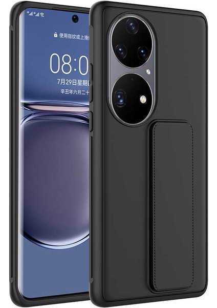 - Huawei P50 Pro Uyumlu Kılıf Mat Koruyucu El Tutacaklı Stand Olabilen Qstand Kapak