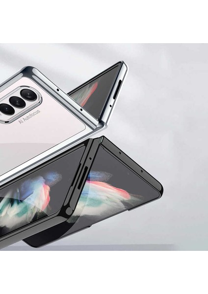 - Galaxy Z Fold 3 Uyumlu Kılıf Metal Görünümlü Koruyucu Kıpta Kapak