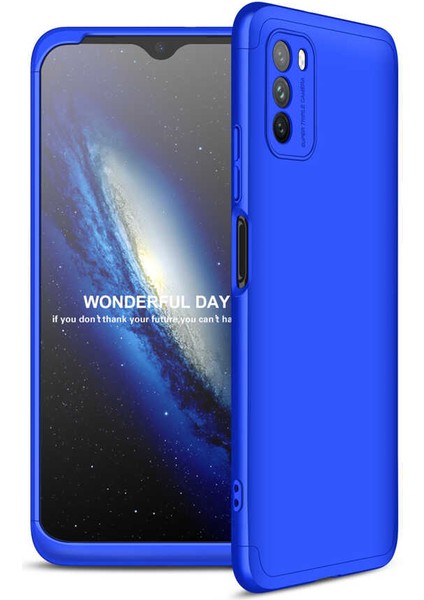 - Xiaomi Poco M3 - Kılıf Parmak izi Yapmayan 3 Parça Ays Kapak - Mavi