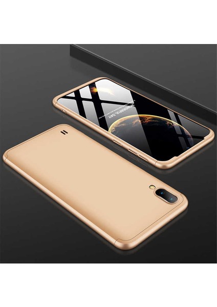 - Samsung Galaxy M10 - Kılıf Parmak izi Yapmayan 3 Parça Ays Kapak - Gold - T8072
