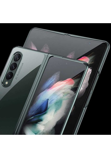 - Galaxy Z Fold 3 Uyumlu Kılıf Metal Görünümlü Koruyucu Kıpta Kapak