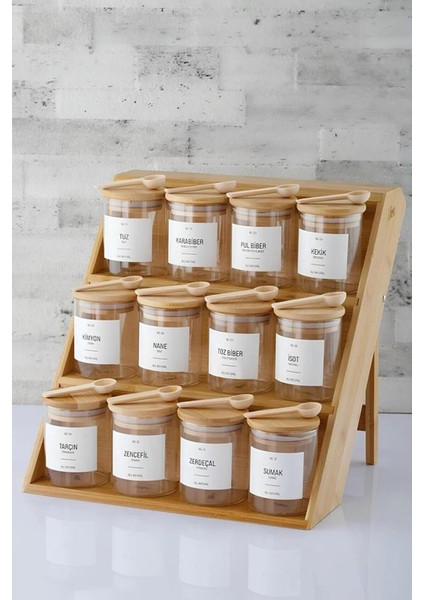 Bambu 3 Katlı Katlanır Ayaklı Baharatlık Standı Çekmece İçi Baharatlık Standı