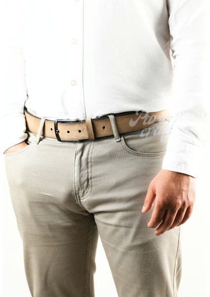 Parscraft Parscraft nubuk Deri Erkek Kemer 4 cm Bej Kot Kumaş Spor Kemer modelleri