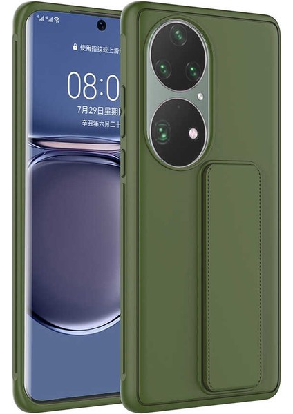 - Huawei P50 Pro Uyumlu Kılıf Mat Koruyucu El Tutacaklı Stand Olabilen Qstand Kapak