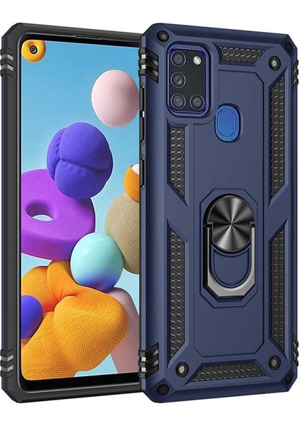 - Galaxy A21S Uyumlu Kılıf Yüzüklü Çift Katman Zırh Tank Vega Kapak