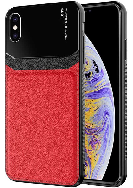 - iPhone Xs 5.8 Uyumlu Kılıf ​deri Görünümlü Parlak Mika Tasarımlı Emiks Kapak