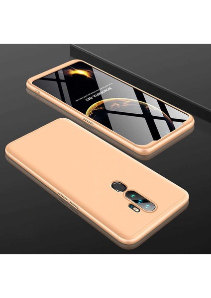 - Oppo A5 2020 - Kılıf Parmak izi Yapmayan 3 Parça Ays Kapak - Gold