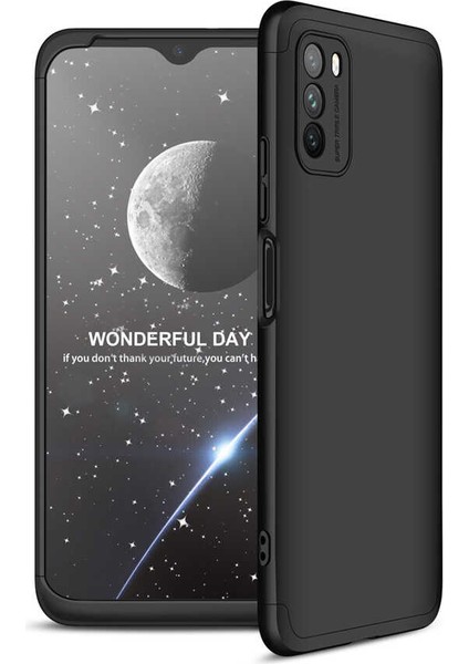 - Xiaomi Poco M3 - Kılıf Parmak izi Yapmayan 3 Parça Ays Kapak - Siyah