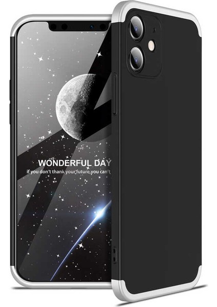 - Apple iPhone 12 Mini - Kılıf Parmak izi Yapmayan 3 Parça Ays Kapak - Siyah-Gri