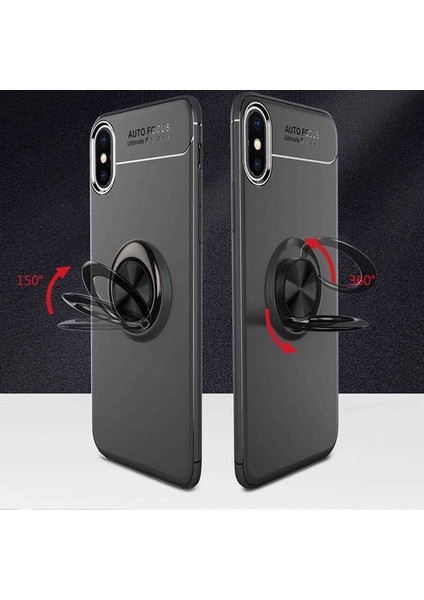 - iPhone Xs Max 6.5 Uyumlu Kılıf Yüzüklü Auto Focus Ravel Karbon Silikon Kapak