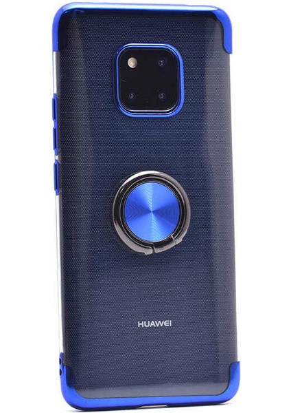 - Huawei Mate 20 Pro Uyumlu Kılıf Yüzüklü Kenarları Renkli Arkası Şeffaf Gess Silikon