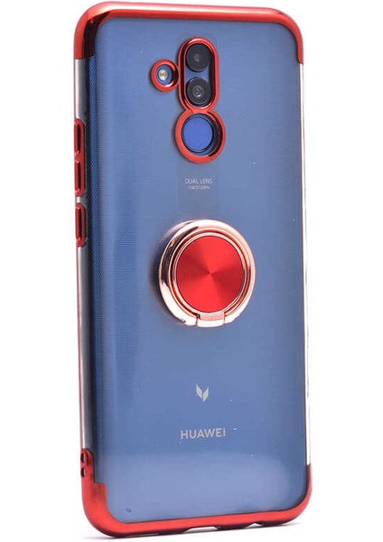 - Huawei Mate 20 Lite Uyumlu Kılıf Yüzüklü Kenarları Renkli Arkası Şeffaf Gess Silikon