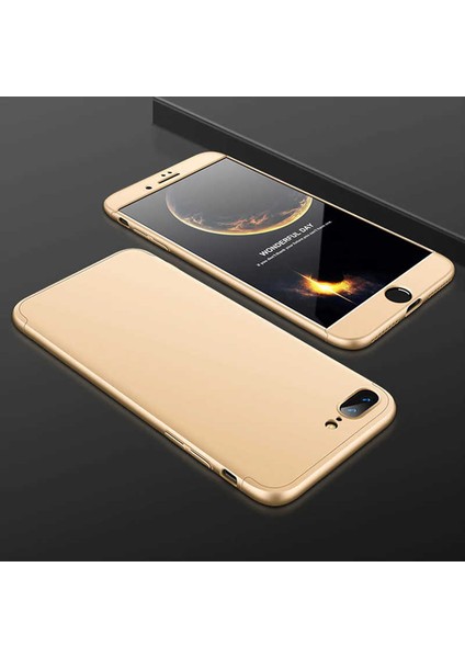 - Apple iPhone 8 Plus - Kılıf Parmak izi Yapmayan 3 Parça Ays Kapak - Gold