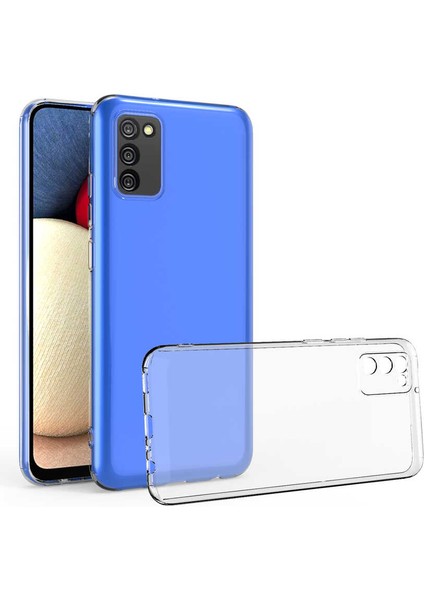 - Galaxy A02S Uyumlu Kılıf Kamera Korumalı Şeffaf Slim Fit Süper Silikon Kapak