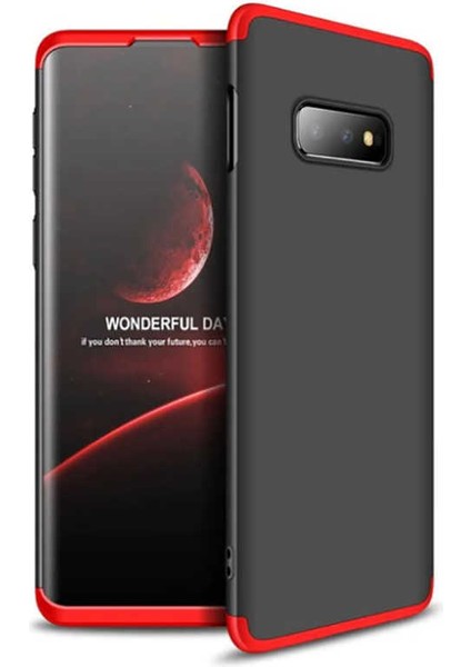 - Samsung Galaxy S10E - Kılıf Parmak izi Yapmayan 3 Parça Ays Kapak - Siyah-Kırmızı