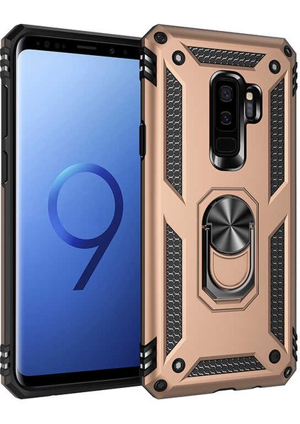 - Galaxy S9 Plus Uyumlu Kılıf Yüzüklü Çift Katman Zırh Tank Vega Kapak