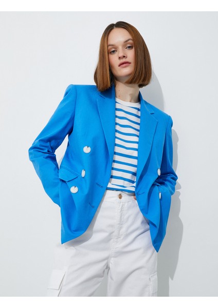 Kruvaze Düğmeli Keten Karışımlı Blazer Ceket