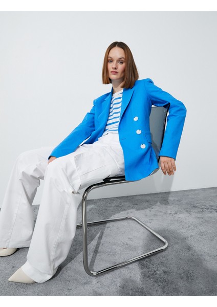 Kruvaze Düğmeli Keten Karışımlı Blazer Ceket