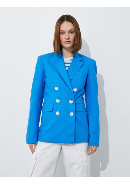 Kruvaze Düğmeli Keten Karışımlı Blazer Ceket