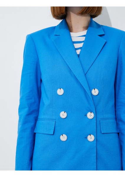 Kruvaze Düğmeli Keten Karışımlı Blazer Ceket