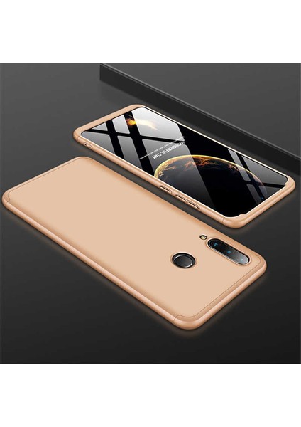 - Huawei P30 Lite - Kılıf Parmak izi Yapmayan 3 Parça Ays Kapak - Gold - T8330