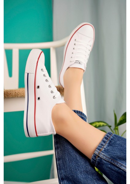 Günlük Convers Tarzı Beyaz Keten Kadın Sneaker fiyatları