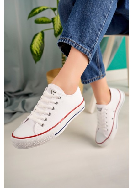 Günlük Convers Tarzı Beyaz Keten Kadın Sneaker modelleri