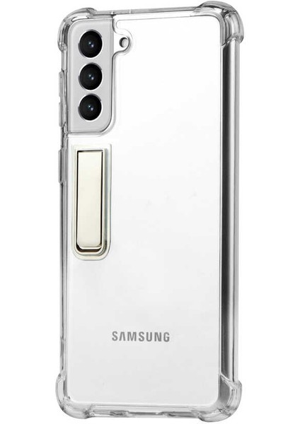 - Galaxy S21 Uyumlu Kılıf Standlı Şeffaf Slim Fit Süper Silikon Kapak