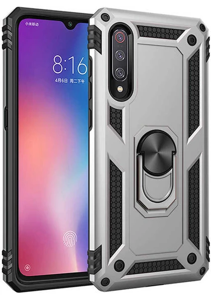 Kilifolsun - Xiaomi Mi 9 Uyumlu Kılıf Yüzüklü Çift Katman Zırh Tank Vega Kapak