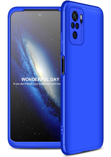 - Xiaomi Redmi Note 10 - Kılıf Parmak izi Yapmayan 3 Parça Ays Kapak - Mavi