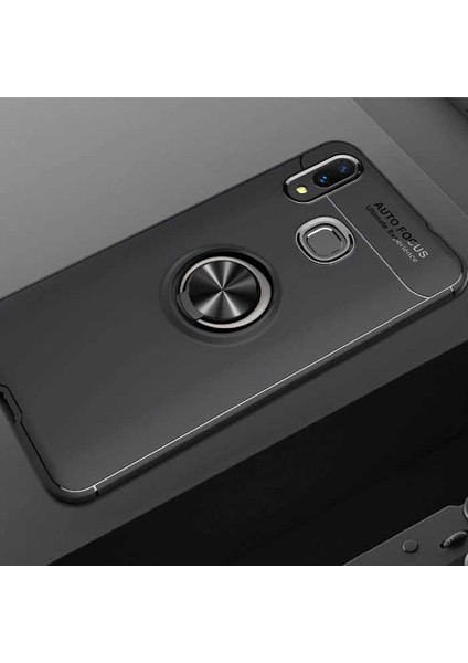 - Galaxy A10S Uyumlu Kılıf Yüzüklü Auto Focus Ravel Karbon Silikon Kapak