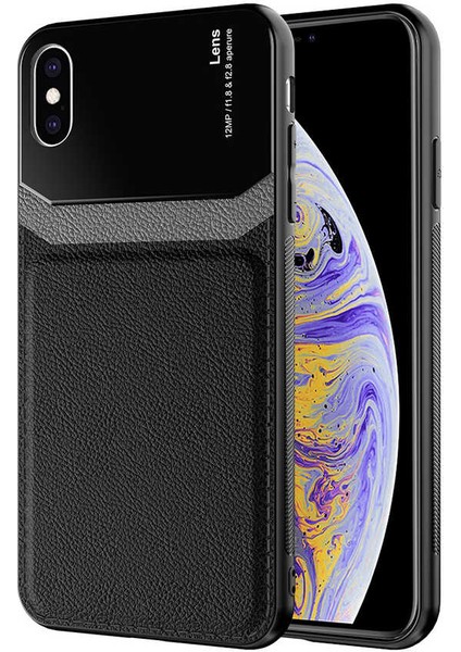 - iPhone Xs Max 6.5 Uyumlu Kılıf ​deri Görünümlü Parlak Mika Tasarımlı Emiks Kapak