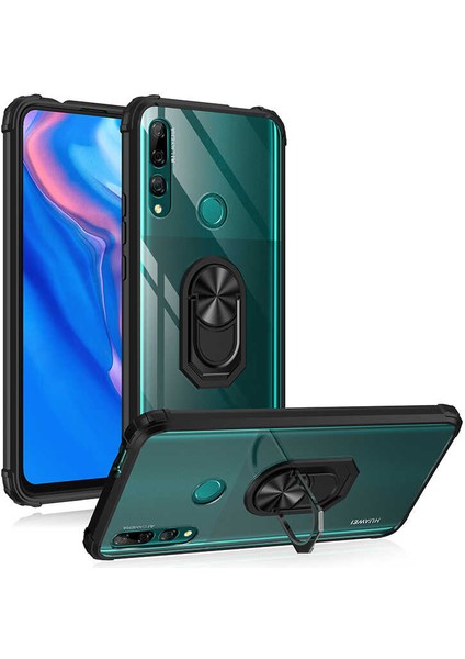 - Huawei Y9 Prime 2019 / Y9 2019 Uyumlu Kılıf Yüzüklü Arkası Şeffaf Koruyucu Mola Kapak