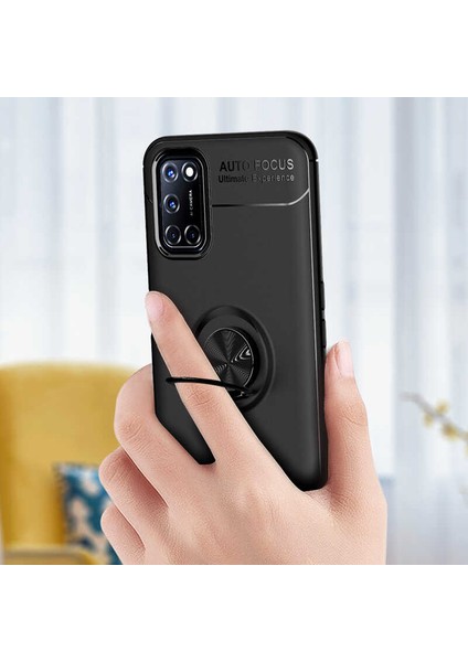 - Oppo A72 Uyumlu Kılıf Yüzüklü Auto Focus Ravel Karbon Silikon Kapak