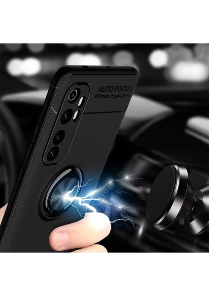 - Xiaomi Mi Note 10 Lite Uyumlu Kılıf Yüzüklü Auto Focus Ravel Karbon Silikon Kapak