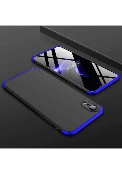- Apple iPhone XR 6.1 - Kılıf Parmak izi Yapmayan 3 Parça Ays Kapak - Siyah-Mavi - T9995