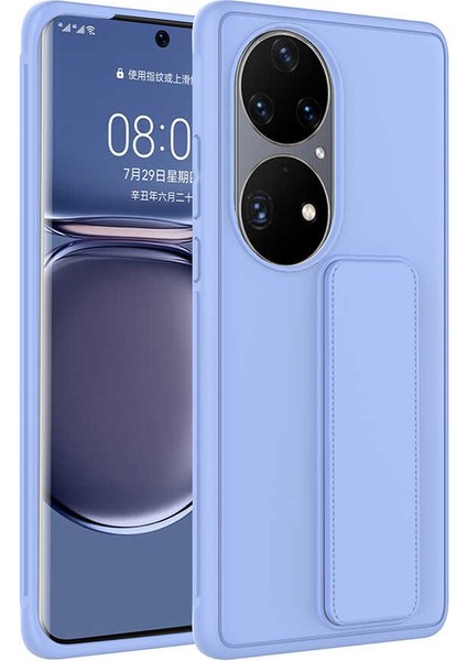 - Huawei P50 Pro Uyumlu Kılıf Mat Koruyucu El Tutacaklı Stand Olabilen Qstand Kapak