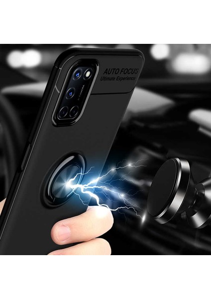 - Oppo A72 Uyumlu Kılıf Yüzüklü Auto Focus Ravel Karbon Silikon Kapak